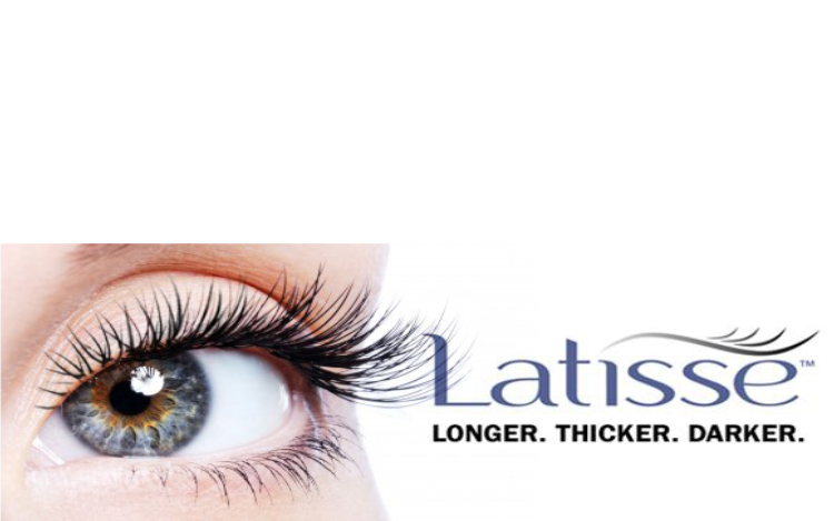 A woman's eye with the word latisse on it.